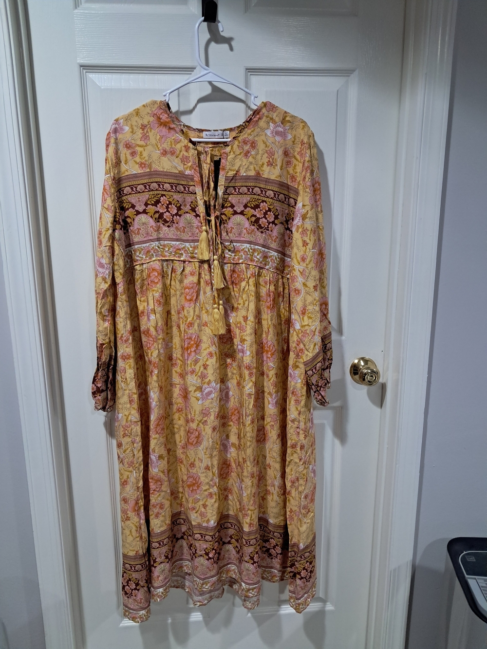 Yellow Floral Boho Tassel Tie Maxi Dress